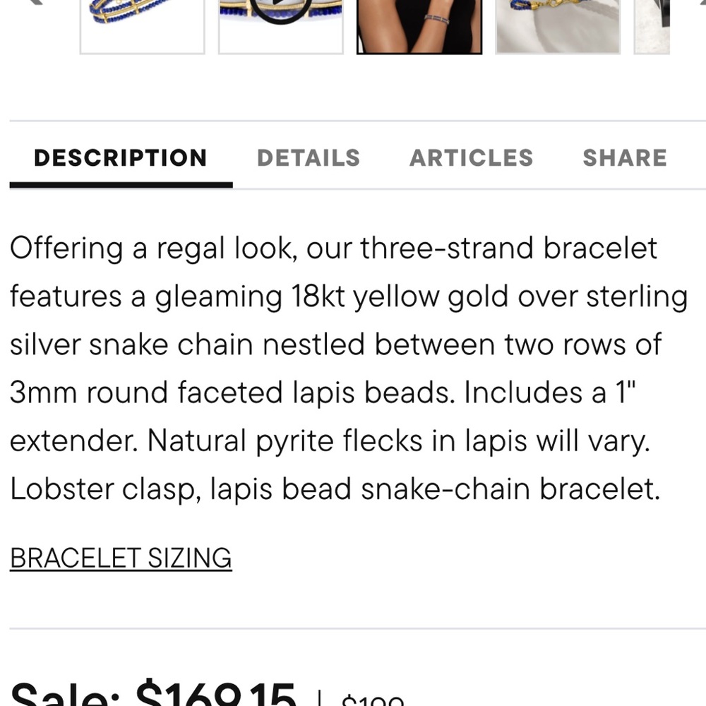 Ross Simon Lapis Bead and Snake-Chain Bracelet in Gold Over Sterling - Picture 3 of 7
